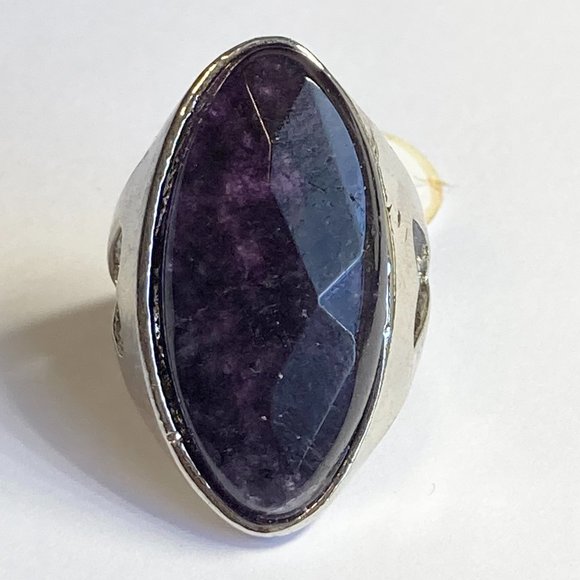 Vintage Purple Amethyst Cocktail Ring Heart Chunky Raw Stone Silver Sz 6 8 9 10 - Picture 1 of 9